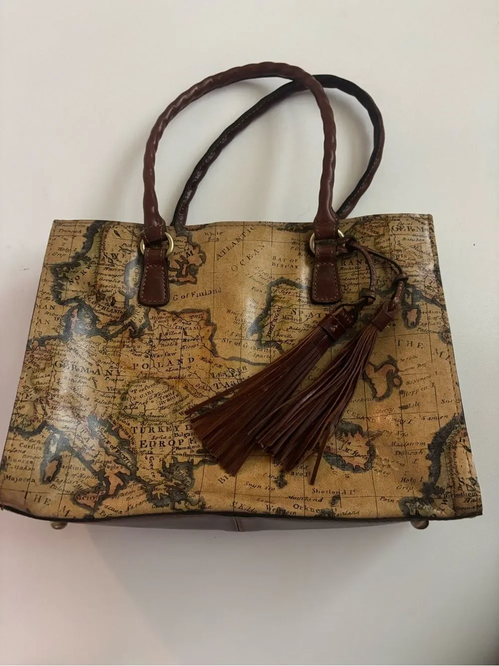 Patricia Nash Leather JOSSELIN Leather Crossbody Satchel Bag- European Map ~ New
